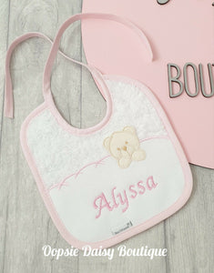 Personalised Spanish Teddy Bib With Towelling Back