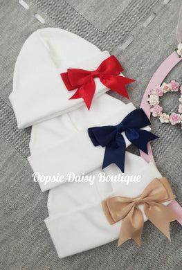 Baby Girls Soft Cotton Baby Hat with Ribbon Size Newborn