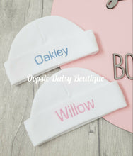 Load image into Gallery viewer, Personalised Baby Hat Soft Cotton Newborn &amp; 0/3mth