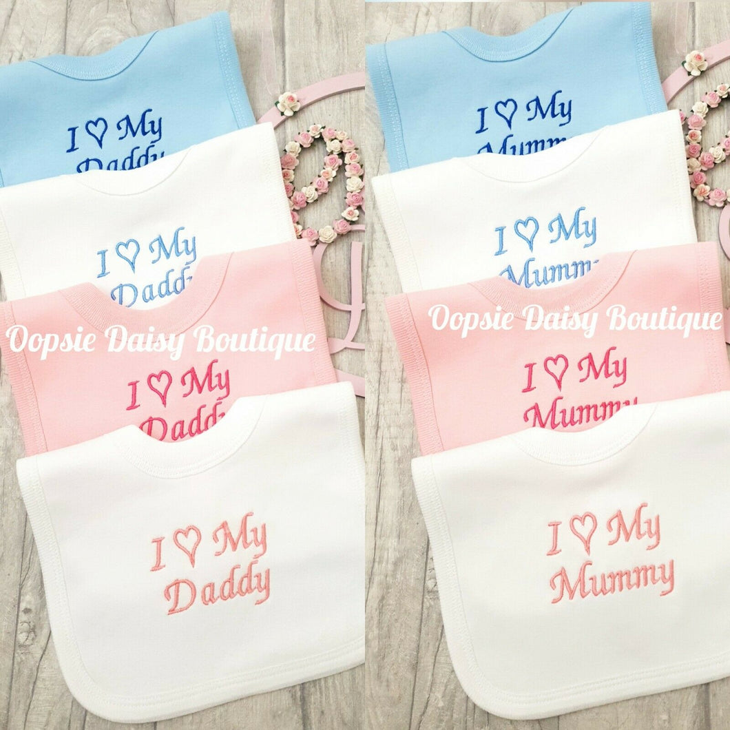 I Love Mummy & Daddy Embroidered Bibs