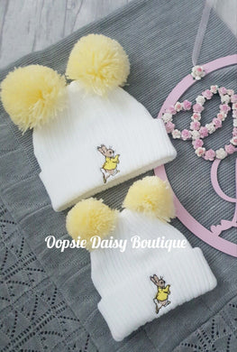 Double Pom Pom Peter Rabbit Hats Newborn & 1-12mth