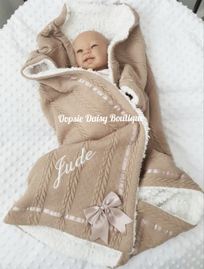 Personalised Caramel Baby Blanket Supersoft Cosy Sherpa Back