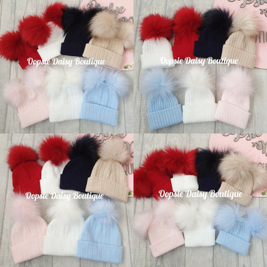 Baby Girls & Boys Lovely Knitted Pom Pom Hats Sizes Newborn upto 6yrs