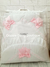 Load image into Gallery viewer, White &amp; Pink Luxury Large Ribbon Foot Muff Cosy Toes