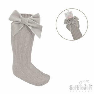 Girls Knee High Ribbon Socks Large Velvet Bow