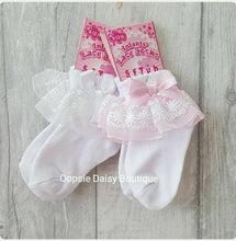 Load image into Gallery viewer, Baby Girls Frilly Ribbon &amp; Lace Ankle Socks