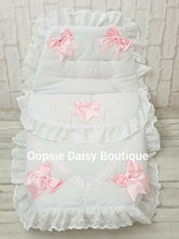 Load image into Gallery viewer, White &amp; Pink Luxury Large Ribbon Foot Muff Cosy Toes