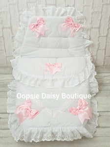 White & Pink Luxury Large Ribbon Foot Muff Cosy Toes