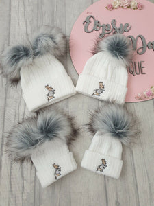 Knitted Hats Boys Girls Peter Rabbit Pom Pom Hats 0-6yrs