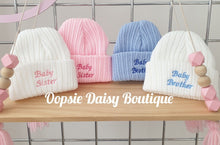 Load image into Gallery viewer, Baby Knitted Hat Baby Brother Baby Sister - Hat Size Newborn