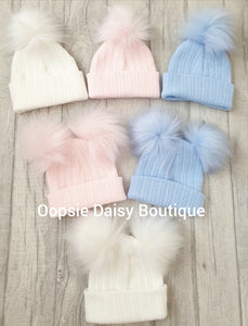 Baby Girls & Boys Lovely Knitted Pom Pom Hats Sizes Newborn upto 6yrs