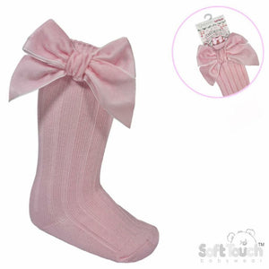 Girls Knee High Ribbon Socks Large Velvet Bow