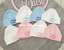 Load image into Gallery viewer, Baby Cotton Hat I Love Mummy Daddy Hat Size Newborn