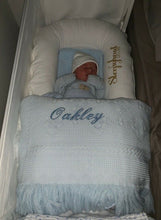 Load image into Gallery viewer, Personalised Baby Shawl Blanket - Extra Wording - Christening Shawl
