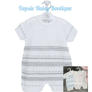 Personalised Boys Grey Knitted Romper Dandelion Baby
