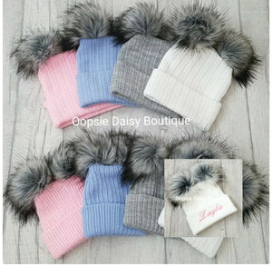 Personalised Hats Girls & Boys Lovely Knitted Pom Pom Hats 0-6 years