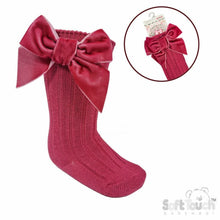 Load image into Gallery viewer, Girls Knee High Ribbon Socks Large Velvet Bow