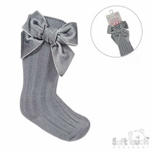 Girls Knee High Ribbon Socks Large Velvet Bow