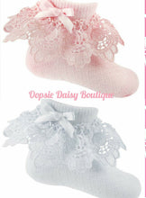 Load image into Gallery viewer, Baby Girls Frilly Ankle Socks  Ribbon &amp; Lace 0-12mth