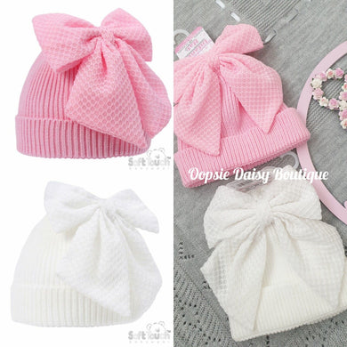 Baby Girls Knitted Hat with Big Bow Size 0-12mth