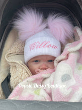 Load image into Gallery viewer, Personalised Hats Girls Boys Lovely Knitted Pom Pom Hats Sizes upto 6yrs