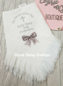 Personalised Christening Ribbon Shawl Blanket