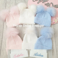 Load image into Gallery viewer, Personalised Hats Girls Boys Lovely Knitted Pom Pom Hats Size upto 6yrs