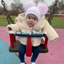 Load image into Gallery viewer, Personalised Hats Girls Boys Lovely Knitted Pom Pom Hats Sizes upto 6yrs