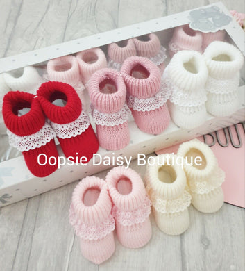 Baby Spanish Booties Ribbon & Lace Size 0-3mth
