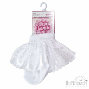Baby Girls Frilly Ankle Socks Ribbon & Satin Lace