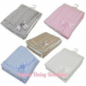 Baby Knitted Ribbon Blanket Cosy Sherpa Back
