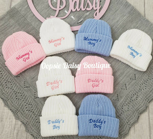 Baby Knitted Hat Mummy's Daddy's Boy Girl Beanie Hat Size Newborn