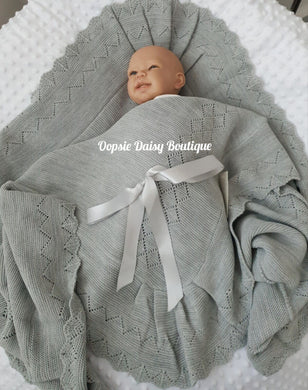 Grey Spanish Knitted Ribbon Blanket Shawl