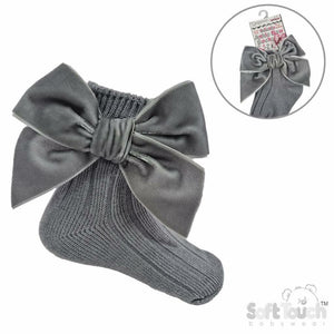 Girls Ankle Ribbon Socks Large Velvet Bow
