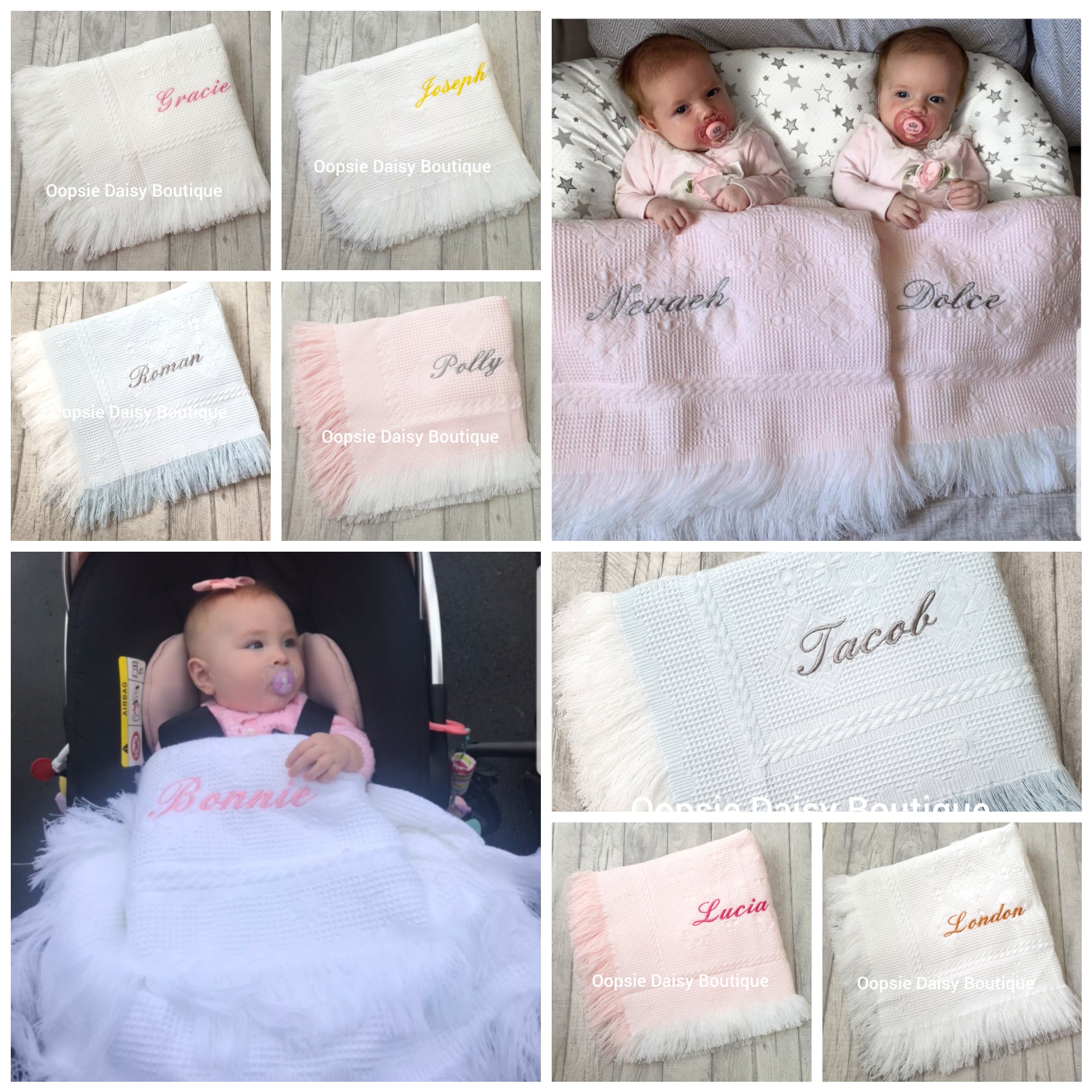 Personalised Baby Shawl Blanket Diamond Design – Oopsie Daisy