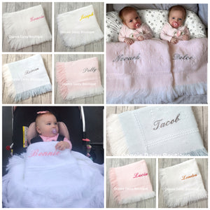 Personalised Baby Shawl Blanket - Diamond Design