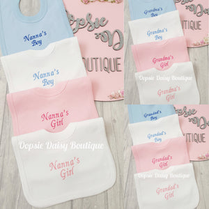 Nannas Boy/Girl Grandmas Boy/Girl Grandads Boy/Girl Embroidered Bibs