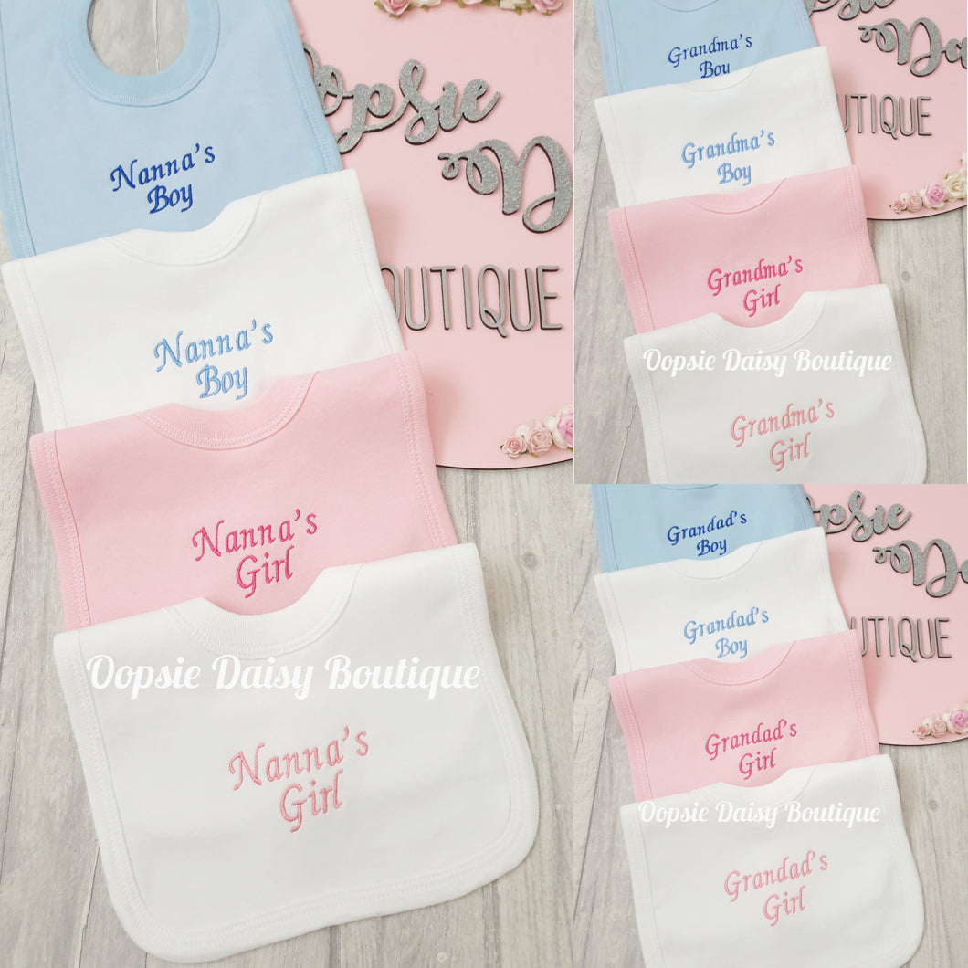 Nannas Boy/Girl Grandmas Boy/Girl Grandads Boy/Girl Embroidered Bibs