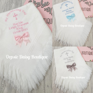 Personalised Christening Ribbon Shawl Blanket