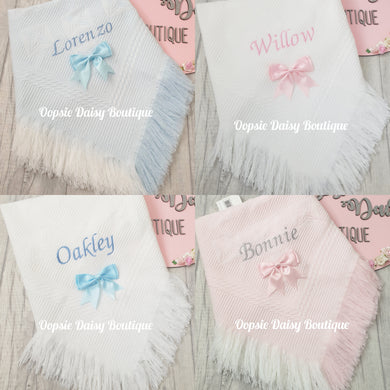 Personalised Baby Shawl Blanket with Ribbon Christening Shawl