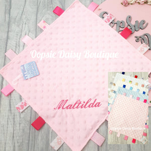 Personalised Baby Comforter Taggies Blanket - Baby Blanket - Embroidered Design