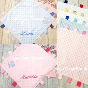 Personalised Baby Comforter Taggies Blanket - Baby Blanket - Embroidered Design