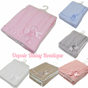 Baby Knitted Ribbon Blanket Cosy Sherpa Back