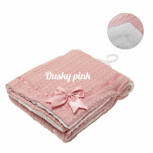 Baby Knitted Ribbon Blanket Cosy Sherpa Back