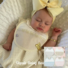 Load image into Gallery viewer, Personalised Spanish Round Bib With Teddy/Toys Towelling Back