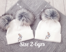 Load image into Gallery viewer, Knitted Hats Boys Girls Peter Rabbit Pom Pom Hats 0-6yrs