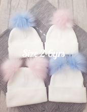 Load image into Gallery viewer, Personalised Hats Girls Boys Lovely Knitted Pom Pom Hats Sizes upto 6yrs