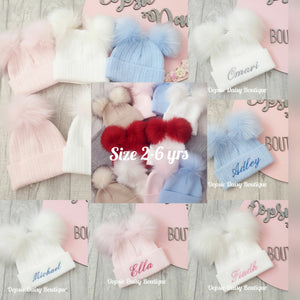 Personalised Hats Girls Boys Lovely Knitted Pom Pom Hats Size upto 6yrs