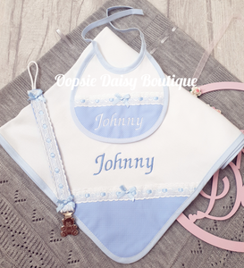 Personalised Spanish Baby Gift Set 3 Piece with Dummy Clip