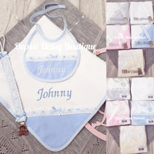 Load image into Gallery viewer, Personalised Spanish Baby Gift Set 3 Piece with Dummy Clip